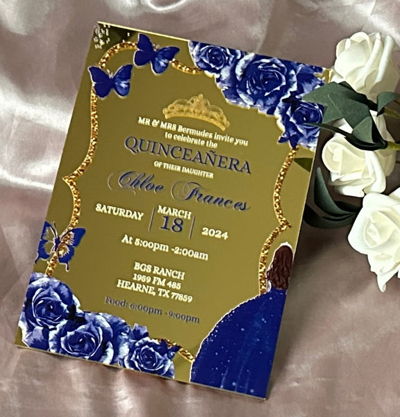 10pcs Mirror Gold Acrylic Invitation Card for Wedding Birthday Quinceanera Party Decoration - Kdecoration