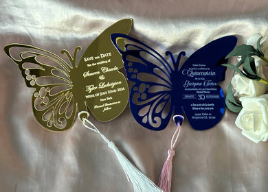 10pcs Butterfly Custom Acrylic Quinceanera Invitation Cards,Save the Date Cards for Party Favor Decoration