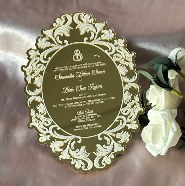 10pcs Mirror Gold Acrylic Wedding Invitation, Acrylic Birthday Invitation, Acrylic Invitation for Party Favor Decoration