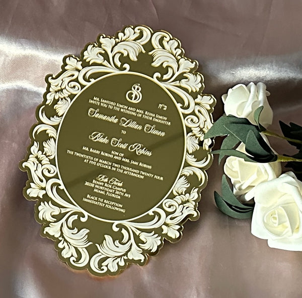 10pcs Mirror Gold Acrylic Wedding Invitation, Acrylic Birthday Invitation, Acrylic Invitation for Party Favor Decoration