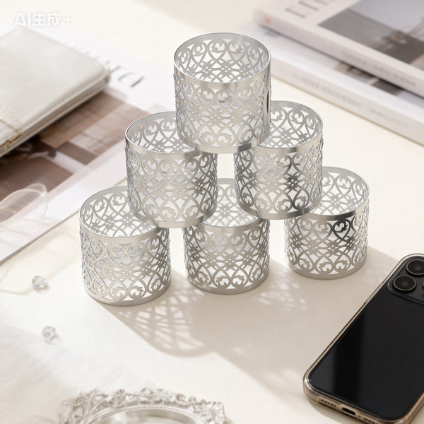 60pcs Laser Cut Napkin Ring,Metallic Paper Silver towel wrappers for Wedding Decoration