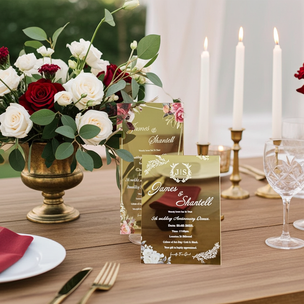 10pcs Custom Mirror Gold Acrylic Invitation Cards,Acrylic Wedding Invitation,Menu Cards - Kdecoration