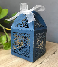 100pcs Pearl Navy Blue Laser Cut Wedding Favor Boxes with ribbon,customize small Gift Packaing Boxes - Kdecoration