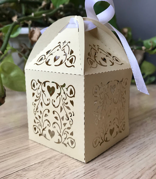 100pcs Light Gold Laser Cut Wedding Favor Boxes with ribbon,Chocolate Boxes,Wedding Favors - Kdecoration