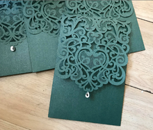 50pcs Blackish Green Pocket Wedding invitation,Laser Cut Wedding Cards,Pocket Invitations Cards - Kdecoration