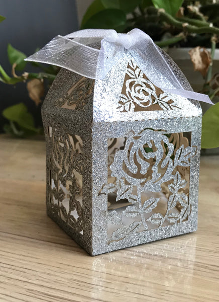 100pcs Glitter Rose laser cut Wedding Gift Boxes • small wedding gift packaging boxes - Kdecoration