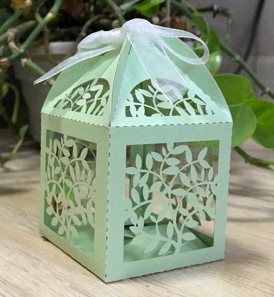100pcs pearl green leaf Laser Cut wedding gift Boxes with Ribbons,chocolate packing boxes,wedding favors for guests - Kdecoration
