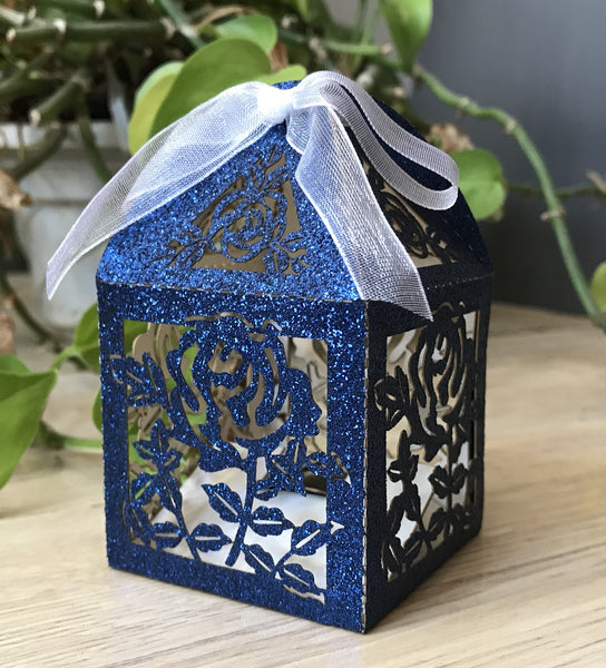 100pcs Glitter Silver Rose laser cut Wedding Gift Boxes, Candy Chocolate Sweets Boxes,wedding favors - Kdecoration