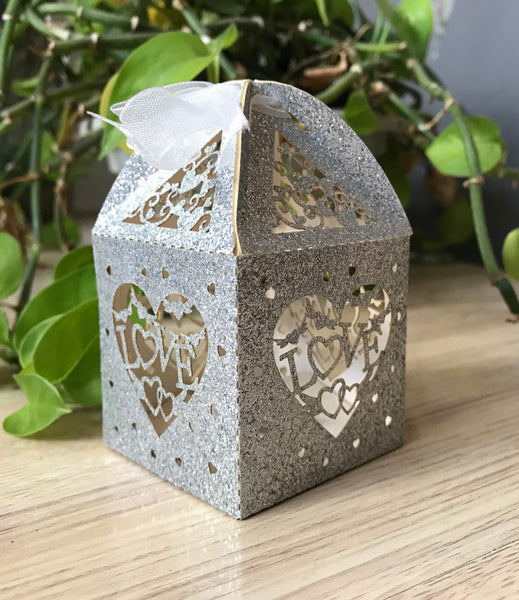 100pcs Glitter Paper Gold Love Laser Cut Candy Box with ribbon,Wedding Gift Boxes,Birthday Gift Packaging Boxes,Chocolate Boxes,Candy Boxes - Kdecoration