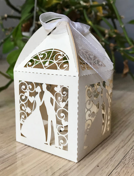 100pcs pearl cream Laser Cut wedding gift Boxes with Ribbons,wedding favors for guests - Kdecoration