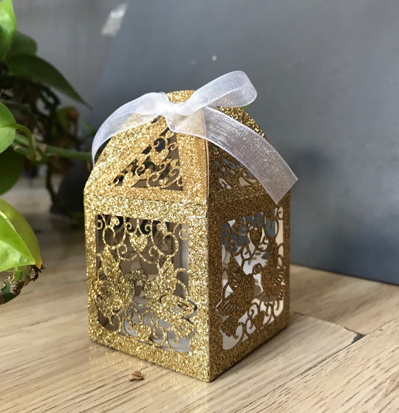 100pcs Glitter Gold laser cut Wedding Favor Boxes •Candy Chocolate Sweets gift Boxes - Kdecoration