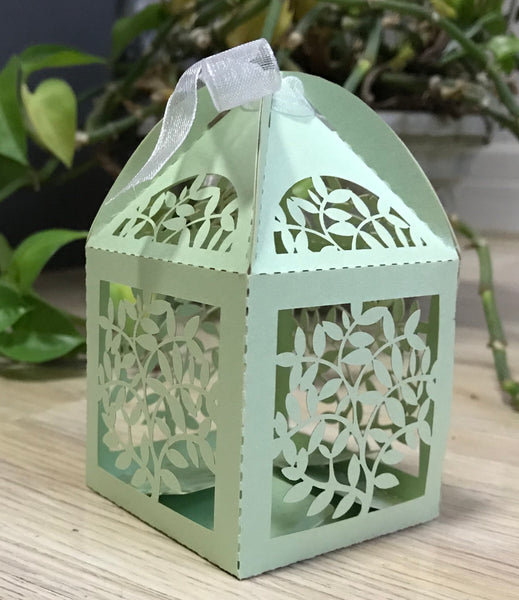 100pcs pearl green leaf Laser Cut wedding gift Boxes with Ribbons,chocolate packing boxes,wedding favors for guests - Kdecoration