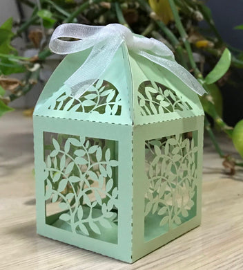 100pcs pearl green leaf Laser Cut wedding gift Boxes with Ribbons,chocolate packing boxes,wedding favors for guests - Kdecoration