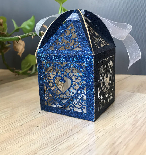 100pcs Glitter Silver Heart Laser Cut Wedding gift boxes,wedding favor boxes,Small Gift Candy Boxes - Kdecoration