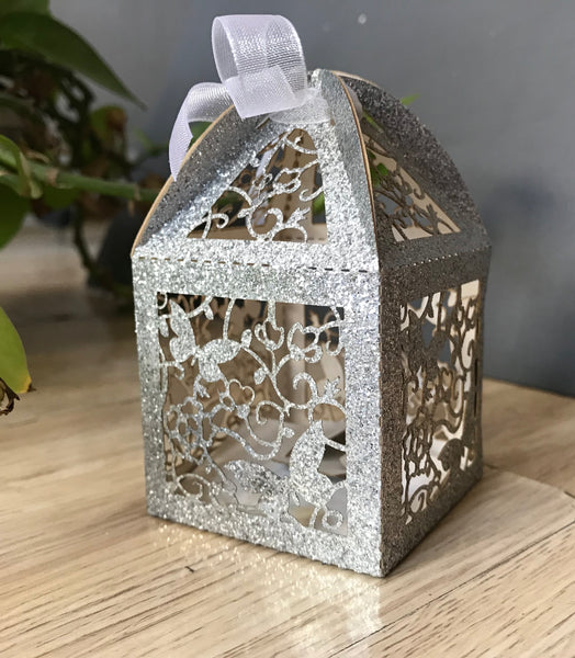 100pcs Glitter Paper Gold Butterfly Laser Cut Candy Box with ribbon,Wedding Gift Boxes,Birthday Gift Packaging Boxes,Chocolate Boxes,Candy Boxes - Kdecoration