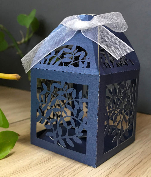 100pcs pearl navy blue leaf Laser Cut favor boxes,small gift boxes for table decorations - Kdecoration