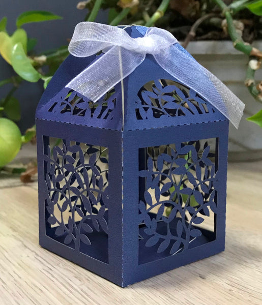 100pcs pearl navy blue leaf Laser Cut favor boxes,small gift boxes for table decorations - Kdecoration