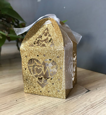 100pcs Glitter Paper Gold Love Laser Cut Candy Box with ribbon,Wedding Gift Boxes,Birthday Gift Packaging Boxes,Chocolate Boxes,Candy Boxes - Kdecoration