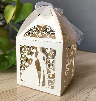 100pcs pearl cream Laser Cut wedding gift Boxes with Ribbons,wedding favors for guests - Kdecoration