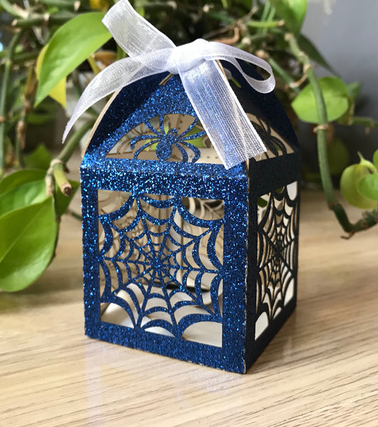 100pcs Glitter Navy Blue gift boxes,thank you gift box,small gift box,Laser Cut wedding favor box - Kdecoration