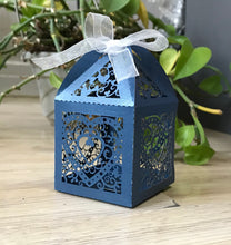 100pcs Pearl Navy Blue Laser Cut Wedding Favor Boxes with ribbon,customize small Gift Packaing Boxes - Kdecoration