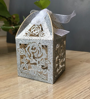 100pcs Glitter Silver Rose laser cut Wedding Gift Boxes, Candy Chocolate Sweets Boxes,wedding favors - Kdecoration