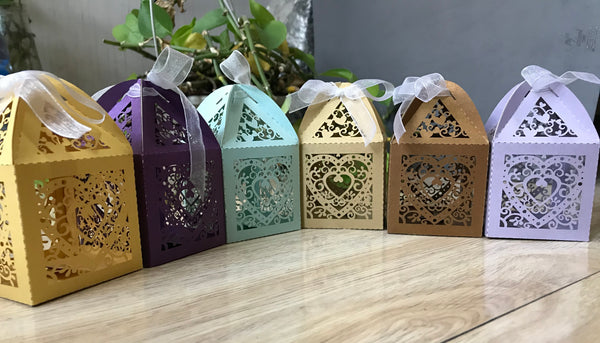 100pcs Pearl Navy Blue Laser Cut Wedding Favor Boxes with ribbon,customize small Gift Packaing Boxes - Kdecoration
