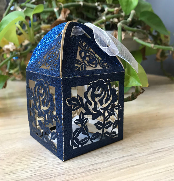 100pcs Glitter Rose laser cut Wedding Gift Boxes • small wedding gift packaging boxes - Kdecoration