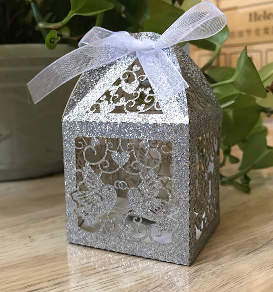 100pcs Gltter Silver Laser Cut Wedding Favor Boxes, Wedding Favors,Table Decoration - Kdecoration