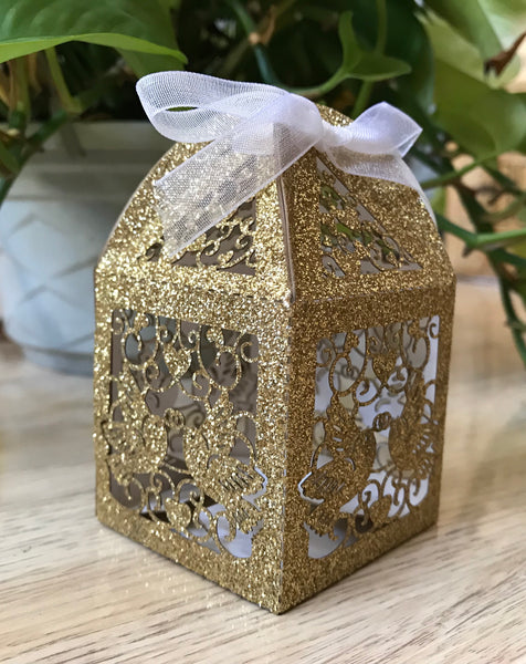 100pcs Glitter Gold Small laser cut Gift Boxes,laser cut Wedding Favor Boxes,wedding favors - Kdecoration