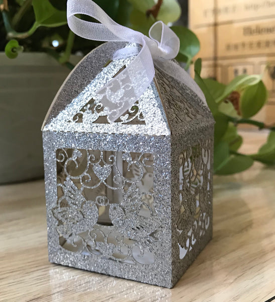 100pcs Gltter Silver Laser Cut Wedding Favor Boxes, Wedding Favors,Table Decoration - Kdecoration