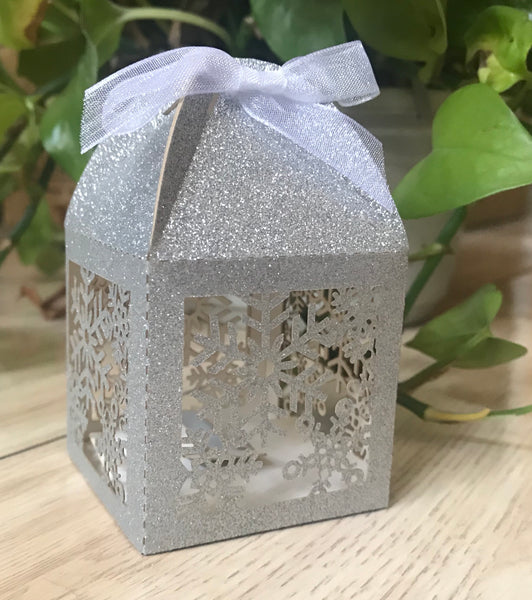 100pcs Glitter Silver Snowflake Small Gift Packaging Box,christmas party favor boxes,decorations - Kdecoration