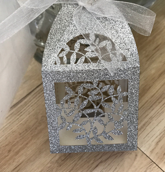 100pcs glitter silver laser cut Gift Box,laser cut wedding favor boxes,small chocolate packing boxes - Kdecoration