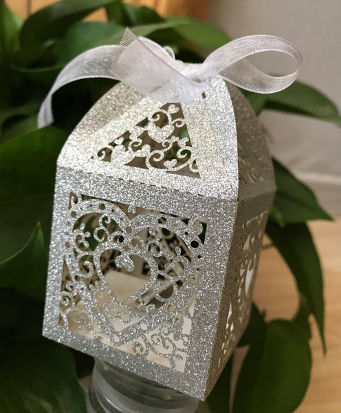 100pcs Glitter Heat Laser Cut wedding favor boxes,Baby Shower Favors,Baptism Shower Favor Boxes - Kdecoration