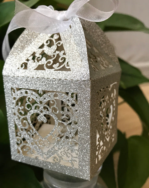 100pcs Glitter Heat Laser Cut wedding favor boxes,Baby Shower Favors,Baptism Shower Favor Boxes - Kdecoration