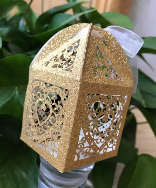 100pcs Glitter Heat Laser Cut wedding favor boxes,Baby Shower Favors,Baptism Shower Favor Boxes - Kdecoration