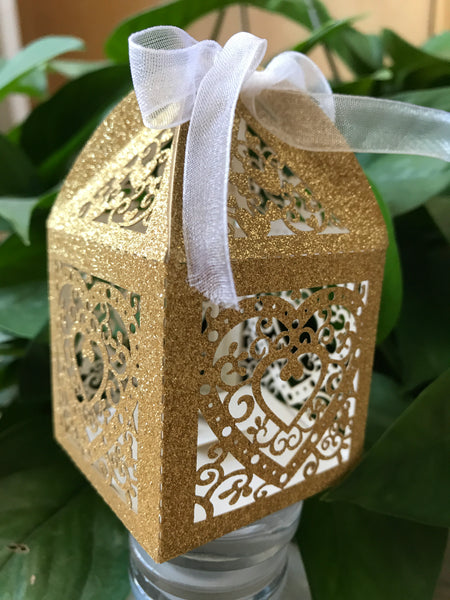 100pcs Glitter Heat Laser Cut wedding favor boxes,Baby Shower Favors,Baptism Shower Favor Boxes - Kdecoration