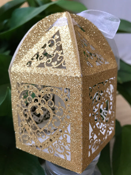 100pcs Giltter laser cut Wedding Gift Box,Favour Boxes for Bridal Birthday Favor Decorations - Kdecoration