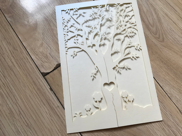 50pcs Pearl Cream laser cut Wedding Invitations,Tree Laser Cut Birthday Invitations - Kdecoration