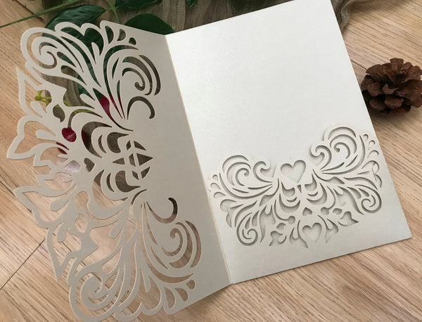 50pcs custom pocket laser cut invitations cards,customize laser cut wedding invitations - Kdecoration