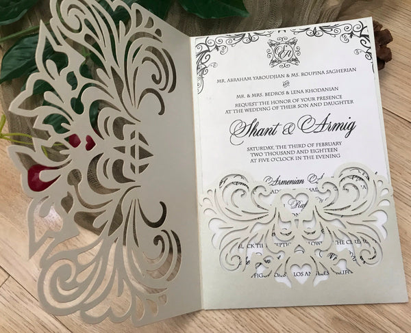 50pcs custom pocket laser cut invitations cards,customize laser cut wedding invitations - Kdecoration