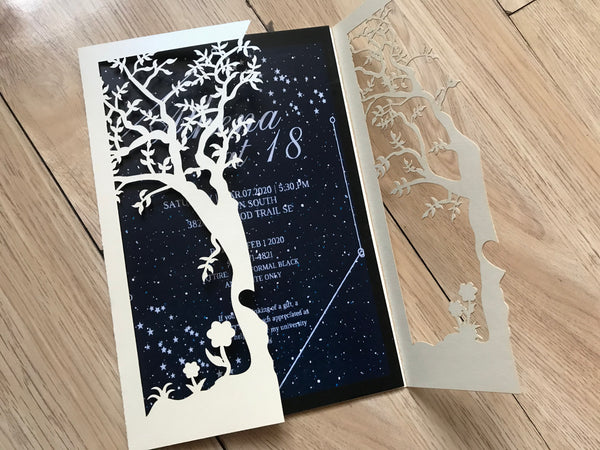50pcs Pearl Cream laser cut Wedding Invitations,Tree Laser Cut Birthday Invitations - Kdecoration