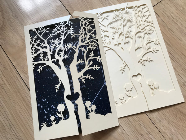 50pcs Pearl Cream laser cut Wedding Invitations,Tree Laser Cut Birthday Invitations - Kdecoration
