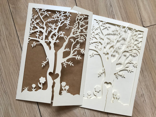 50pcs Pearl Cream laser cut Wedding Invitations,Tree Laser Cut Birthday Invitations - Kdecoration