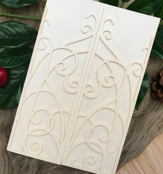 50pcs pearl cream laser cut invitations cards, custom laser cut wedding invitaions - Kdecoration