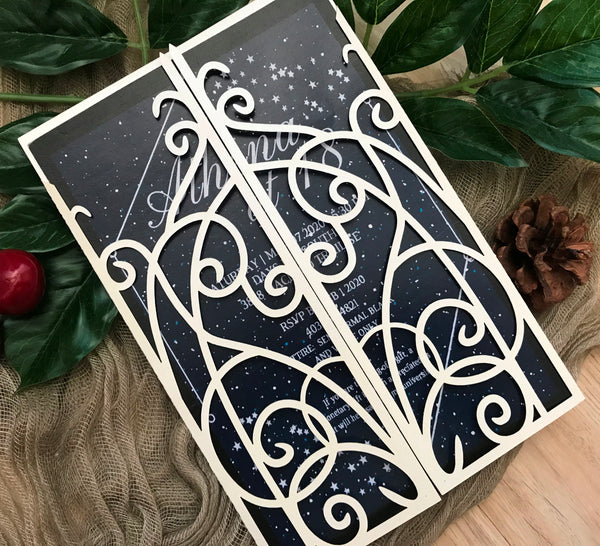 50pcs pearl cream laser cut invitations cards, custom laser cut wedding invitaions - Kdecoration