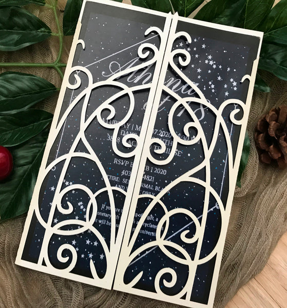 50pcs pearl cream laser cut invitations cards, custom laser cut wedding invitaions - Kdecoration