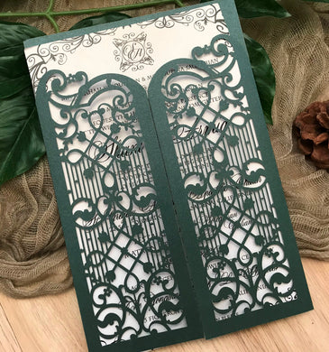 50pcs Pearl blackish green bridal shower invitation cards,laser cut invitations cards,laser cut wedding invite covers,laser cut menu cards,custom invite covers - Kdecoration