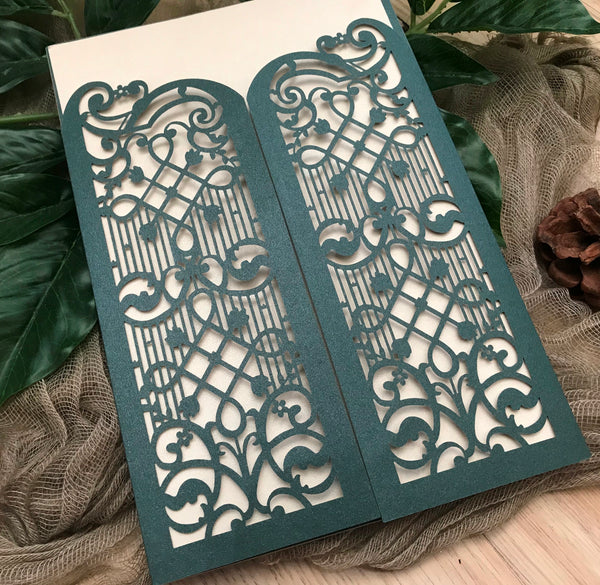 50pcs Pearl blackish green bridal shower invitation cards,laser cut invitations cards,laser cut wedding invite covers,laser cut menu cards,custom invite covers - Kdecoration