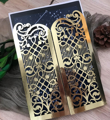 50pcs metallic gold laser cut invitation cards,custom laser cut wedding invitations cards - Kdecoration